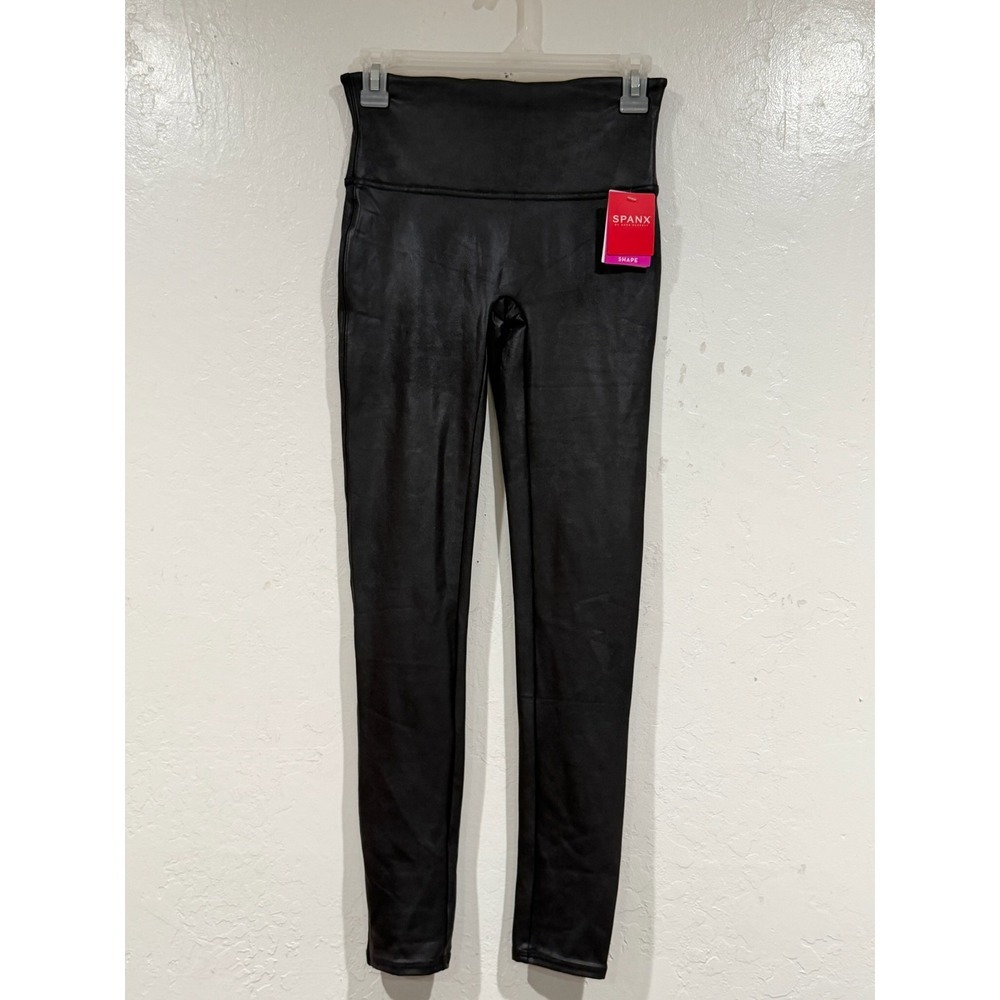 Spanx Faux Leather Leggings Black High Waisted Shapewear 2437 Womens Medium NWT